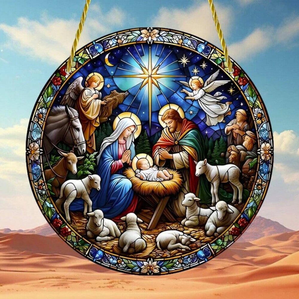Christmas Nativity Advent Suncatcher Round NWT 7.87 inch NWT